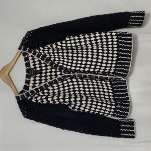 Pure Handknit Black & Cream Button Down Sweater Size M/L
